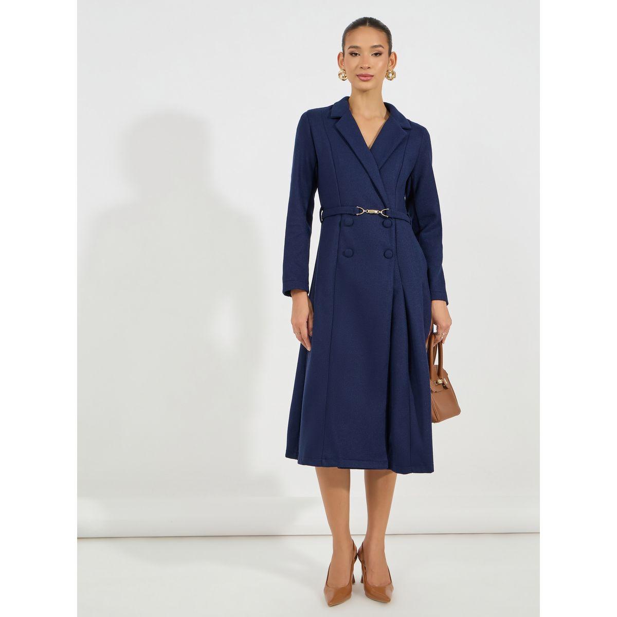 Styli Limited Notch Lapel Fit & Flare Wool Like Belted Blazer Midi Dress-women-clothing-dresses-image-4