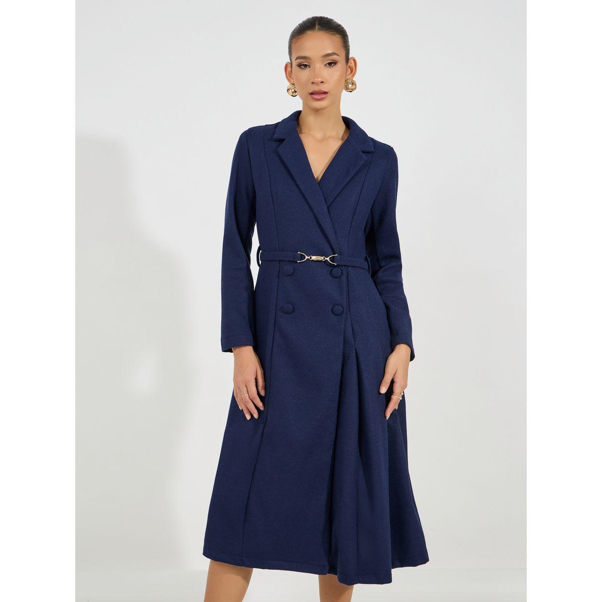 Styli Limited Notch Lapel Fit & Flare Wool Like Belted Blazer Midi Dress-women-clothing-dresses-image-5