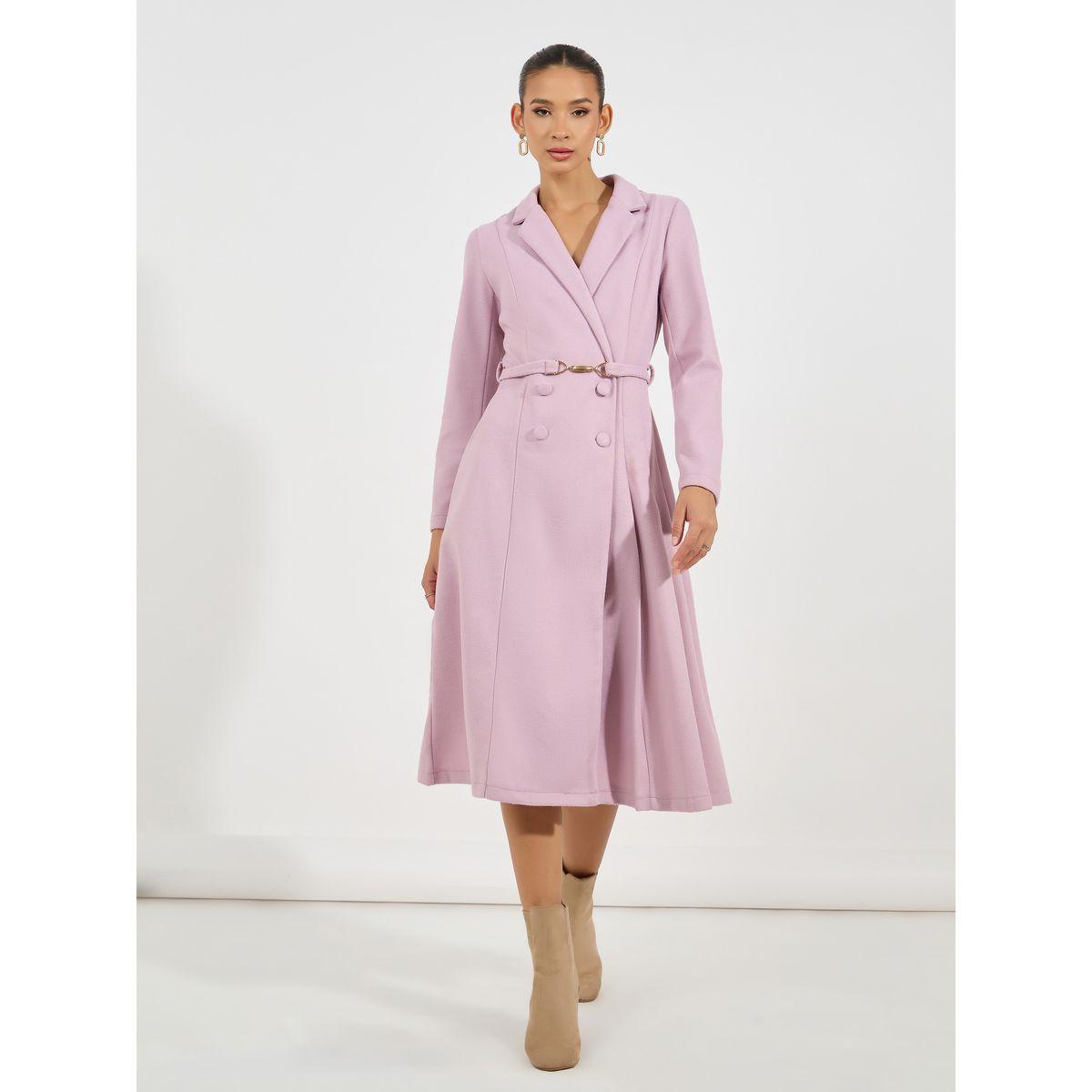 Styli Limited Notch Lapel Fit & Flare Wool Like Belted Blazer Midi Dress-women-clothing-dresses-image-1