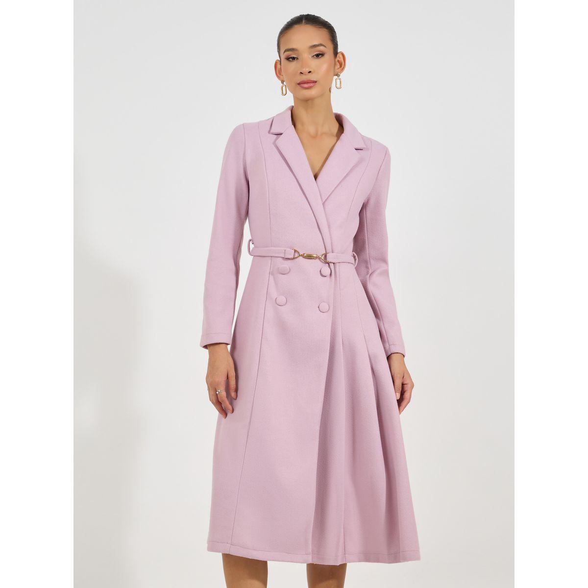 Styli Limited Notch Lapel Fit & Flare Wool Like Belted Blazer Midi Dress-women-clothing-dresses-image-5