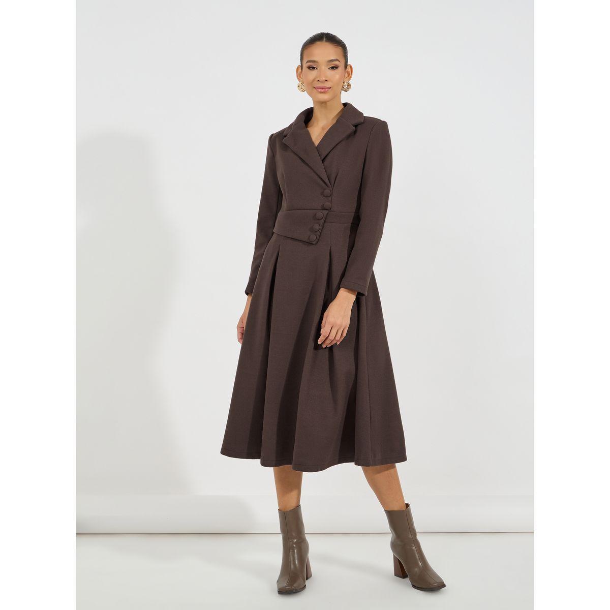 Styli Limited Notch Lapel Button Detail Wool Like Blazer Midi Dress-women-clothing-dresses-image-1