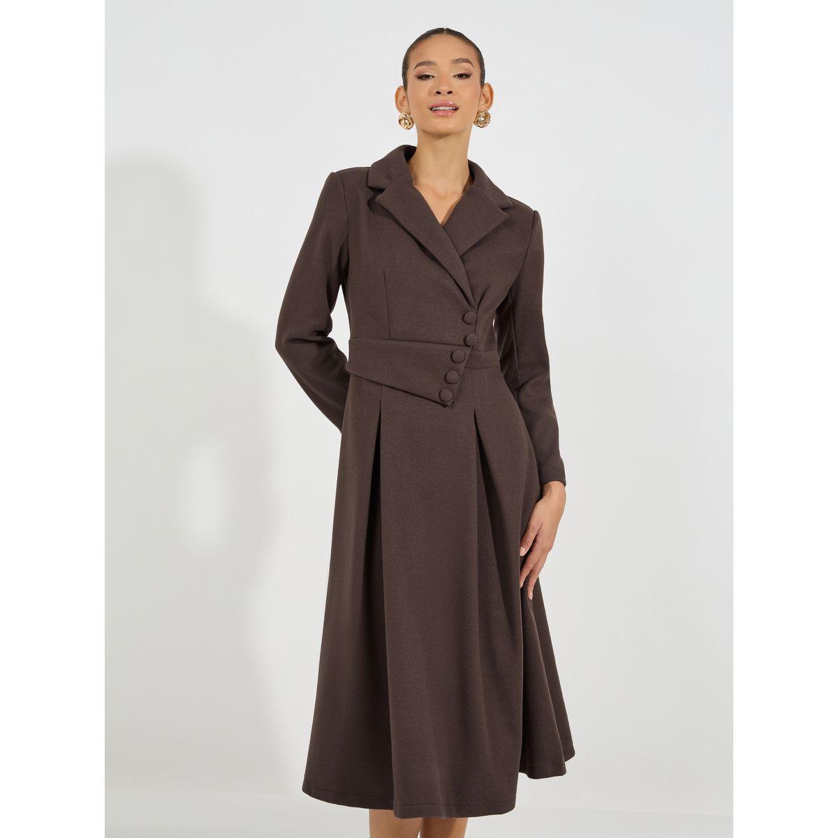 Styli Limited Notch Lapel Button Detail Wool Like Blazer Midi Dress-women-clothing-dresses-image-2