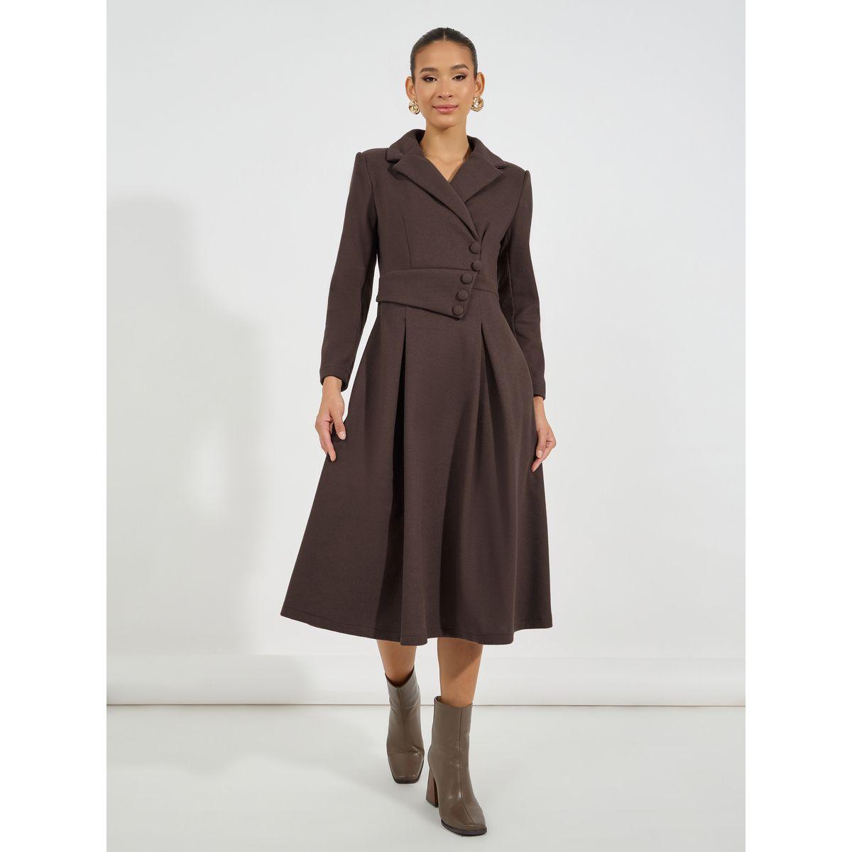 Styli Limited Notch Lapel Button Detail Wool Like Blazer Midi Dress-women-clothing-dresses-image-4