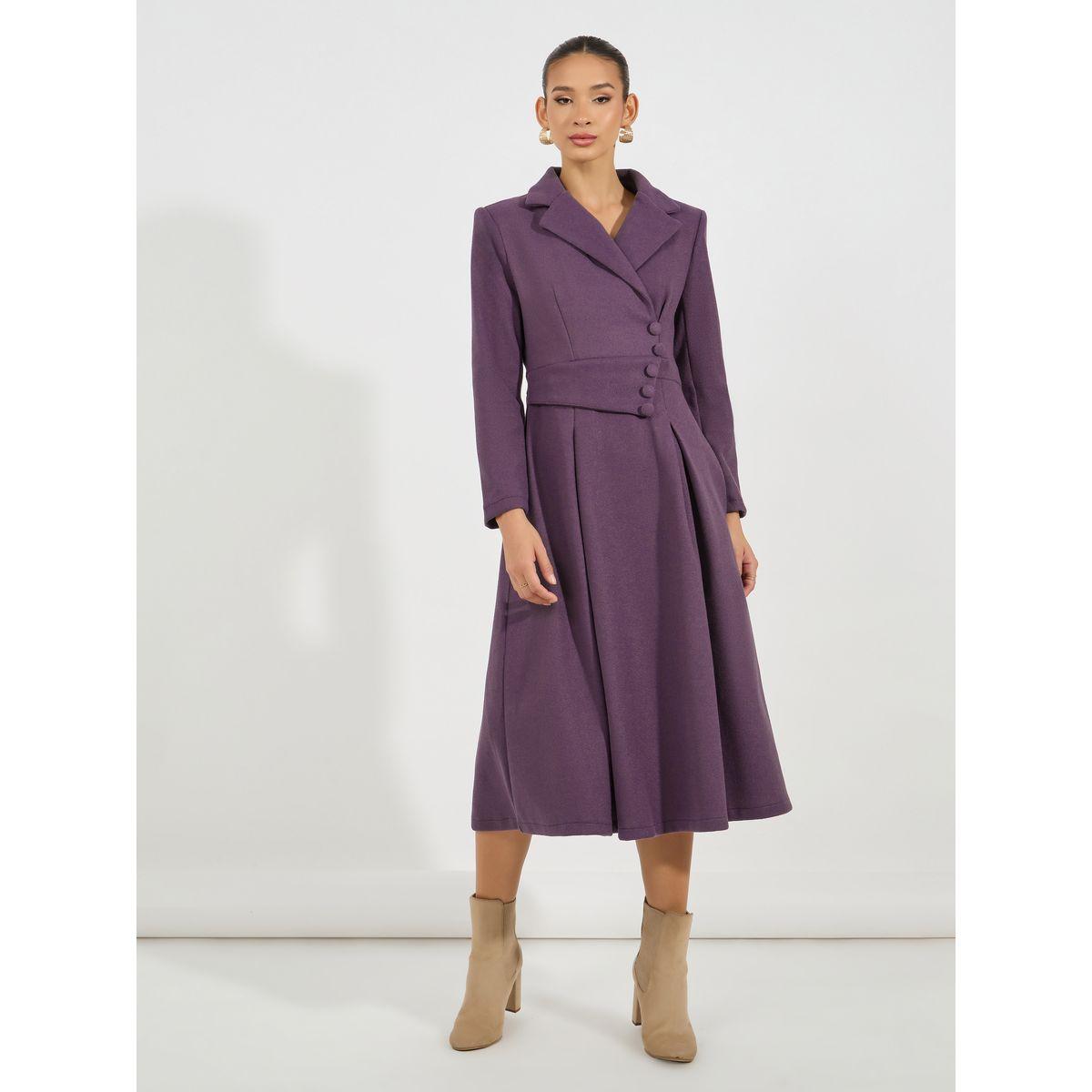 فستان ميدي مزين بأزرار مع ياقة بشق-women-clothing-dresses-image-1