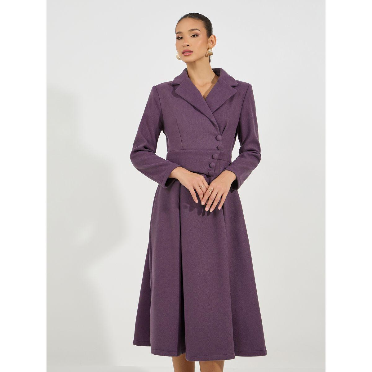 فستان ميدي مزين بأزرار مع ياقة بشق-women-clothing-dresses-image-2