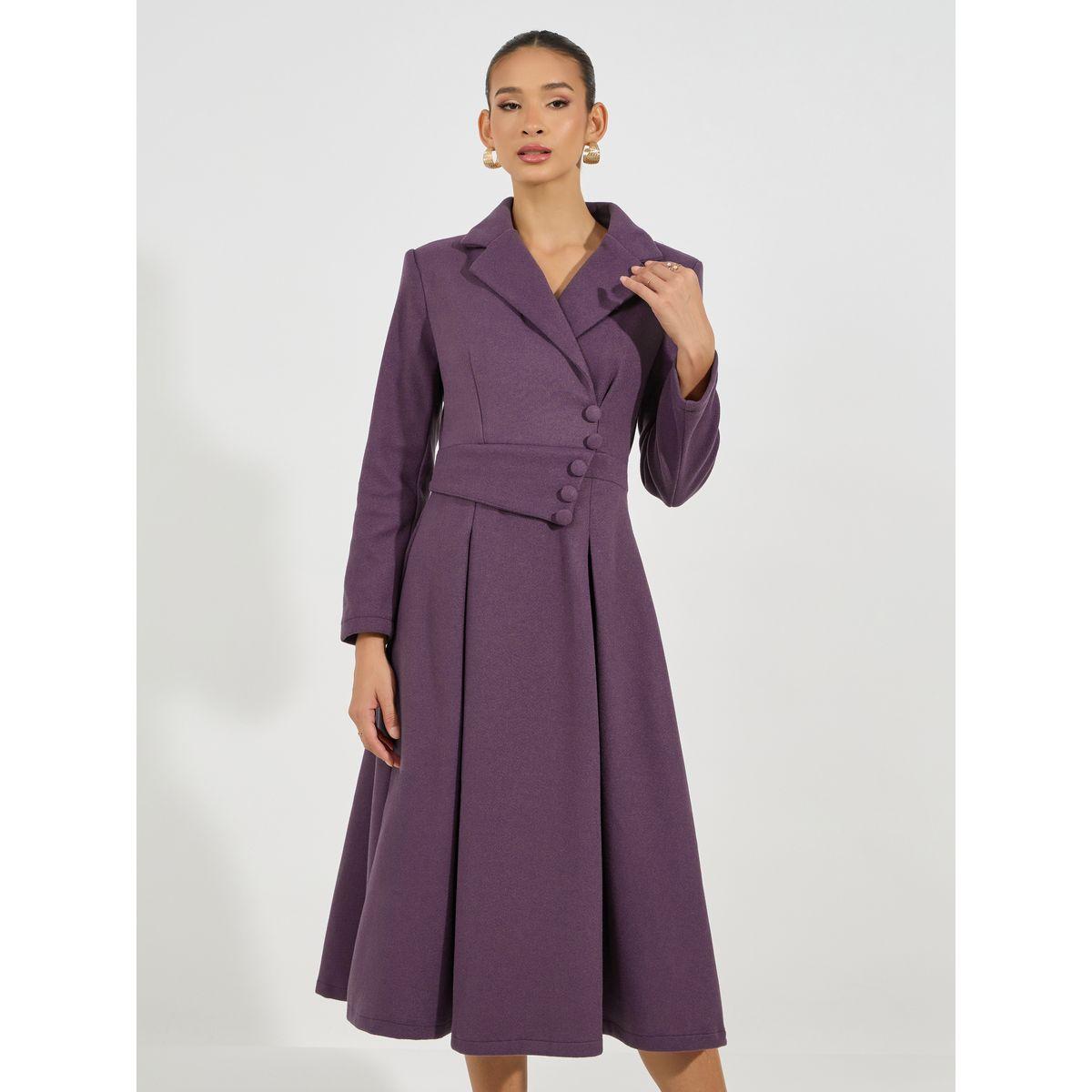 فستان ميدي مزين بأزرار مع ياقة بشق-women-clothing-dresses-image-5