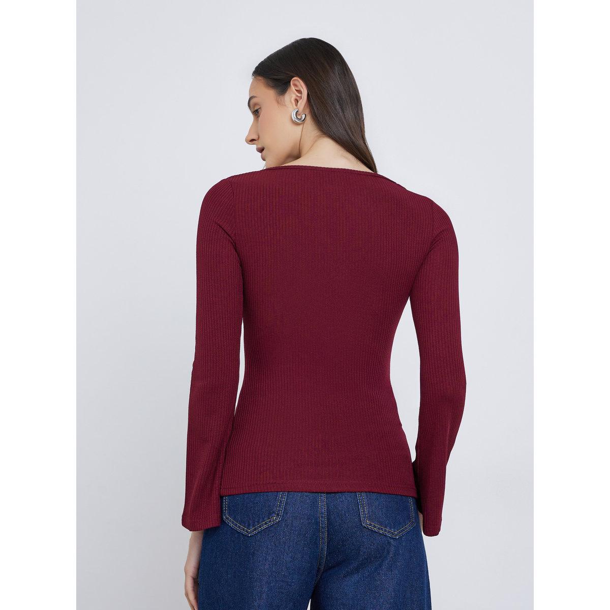 Styli Ribbed Knitted Bell Sleeve Top-women-clothing-tshirts-image-4