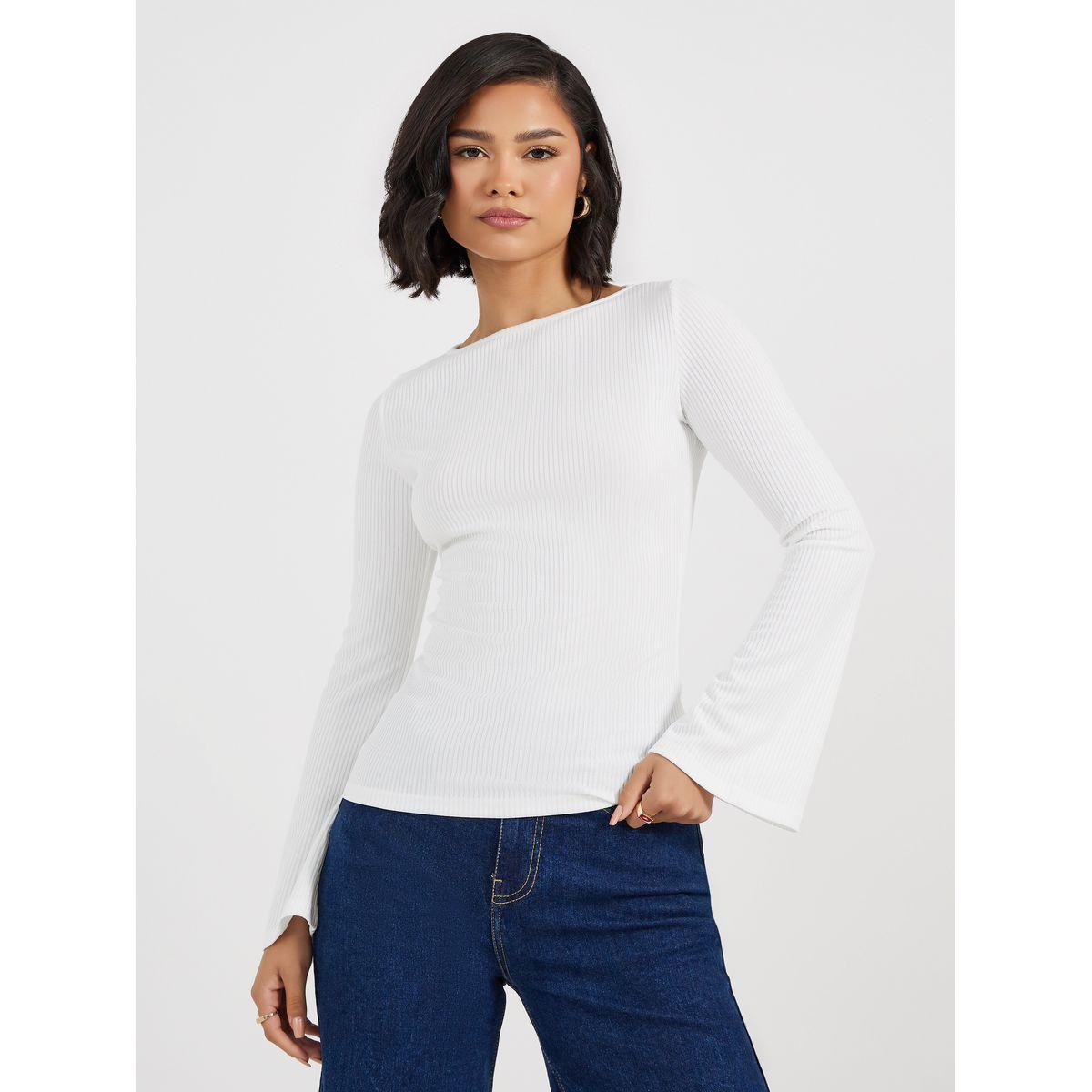Styli Rib Knit Top with Flared Sleeves-women-clothing-shirtsandblouses-blouses-image-1