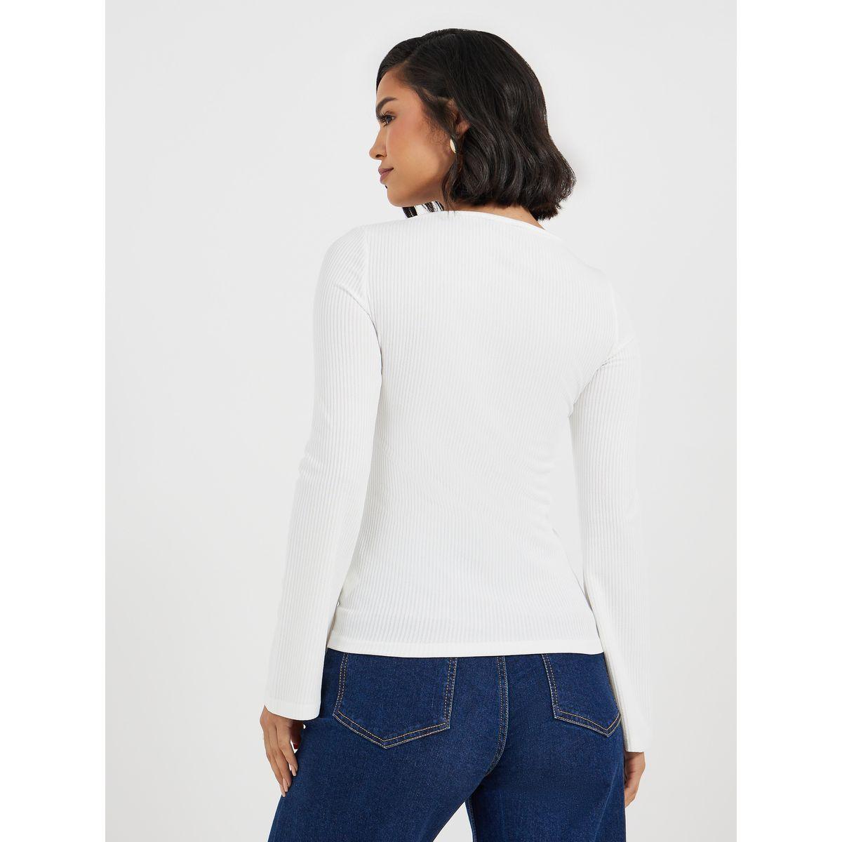 بلوزة محبوكة بتفاصيل مضلعة مع أكمام واسعة-women-clothing-shirtsandblouses-blouses-image-4