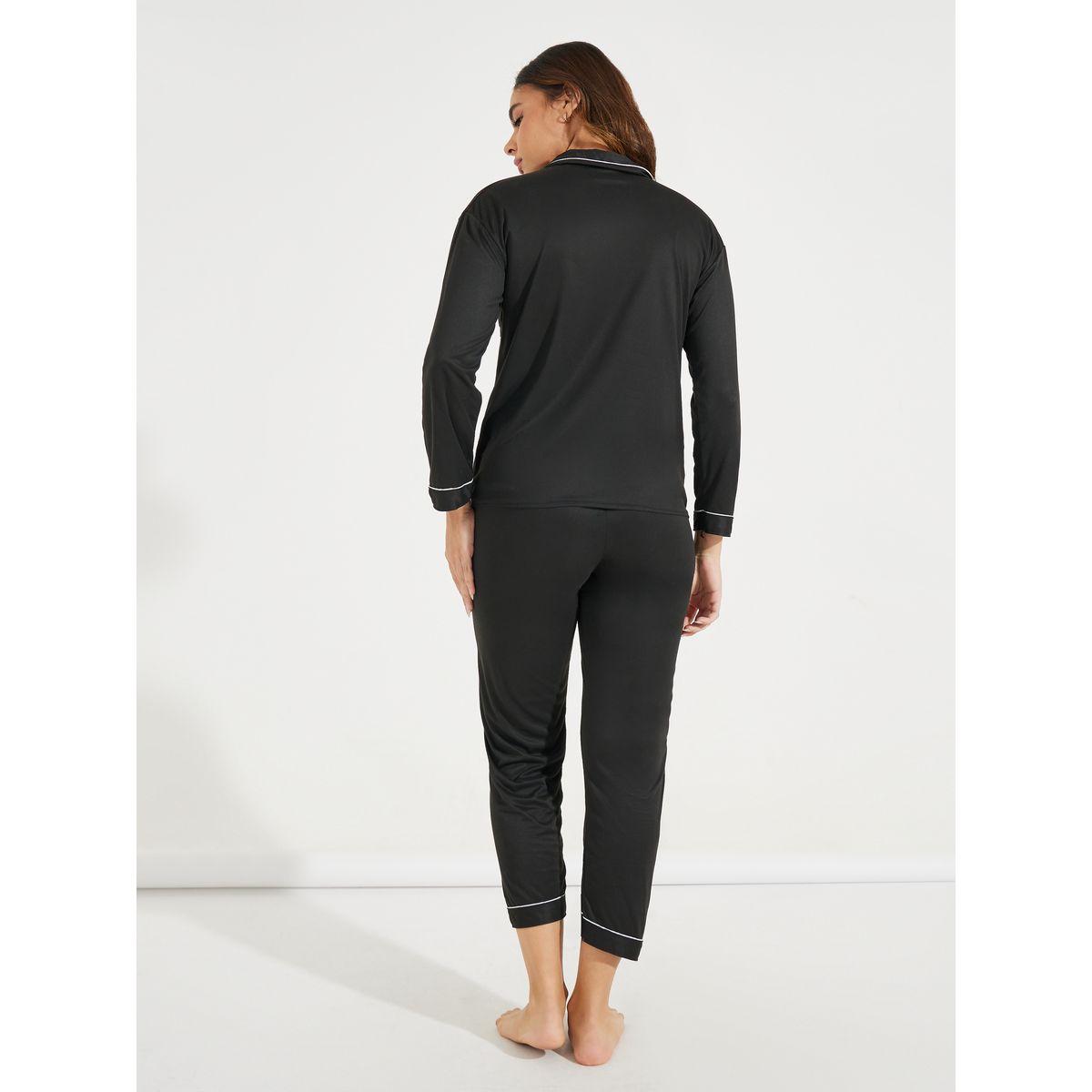 Styli Contrast Piping Button Front Shirt & Pyjama Sets-women-clothing-nightwear-pyjamas-longsets-image-4