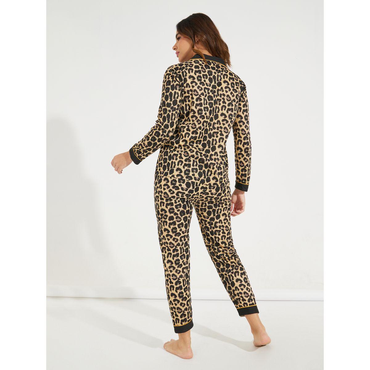 Styli Contrast Leopard Print Button Front Shirt & Pyjama Set-women-clothing-nightwear-pyjamas-longsets-image-5