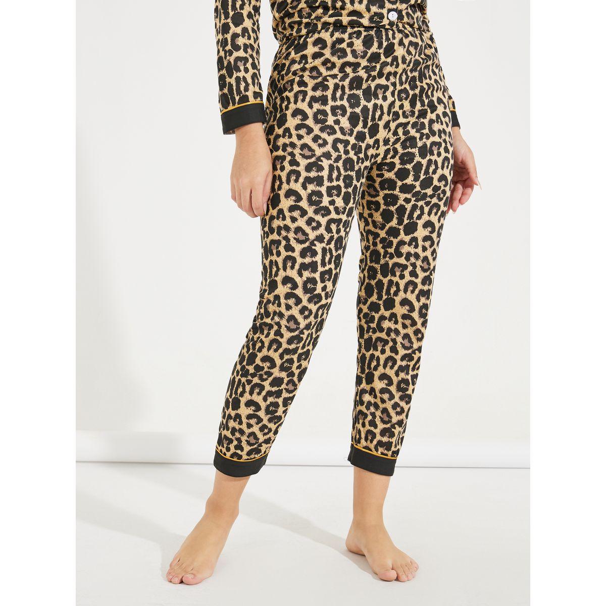 Styli Contrast Leopard Print Button Front Shirt & Pyjama Set-women-clothing-nightwear-pyjamas-longsets-image-6