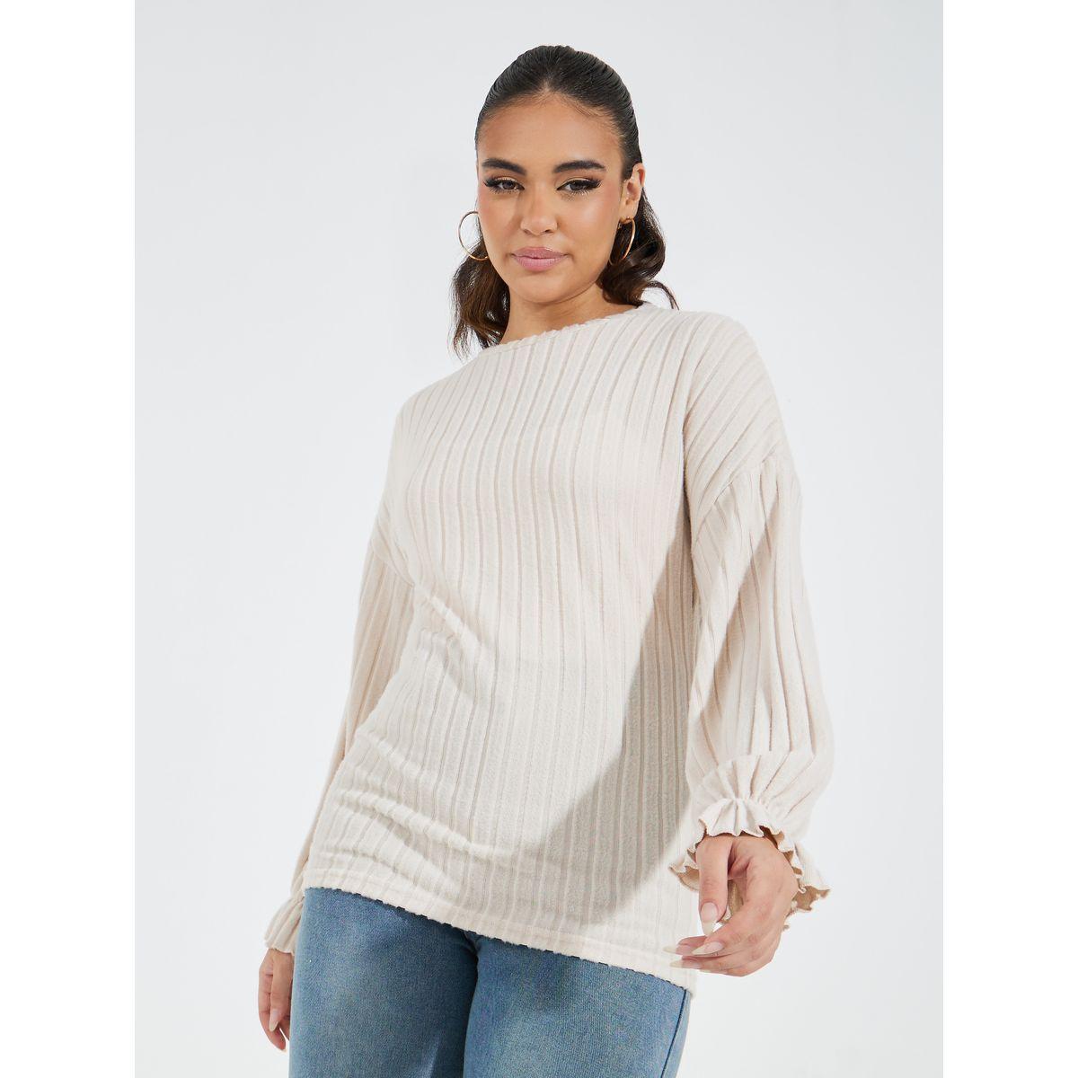 Styli Solid Knit Top with Volume Sleeves-women-clothing-shirtsandblouses-blouses-image-1