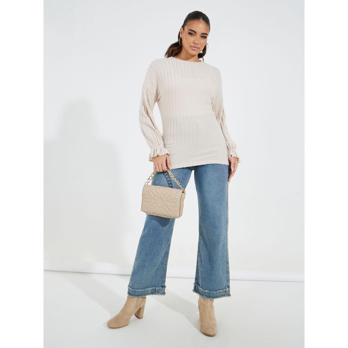 بلوزة سادة محبوكة بأكمام واسعة-women-clothing-shirtsandblouses-blouses-image-2