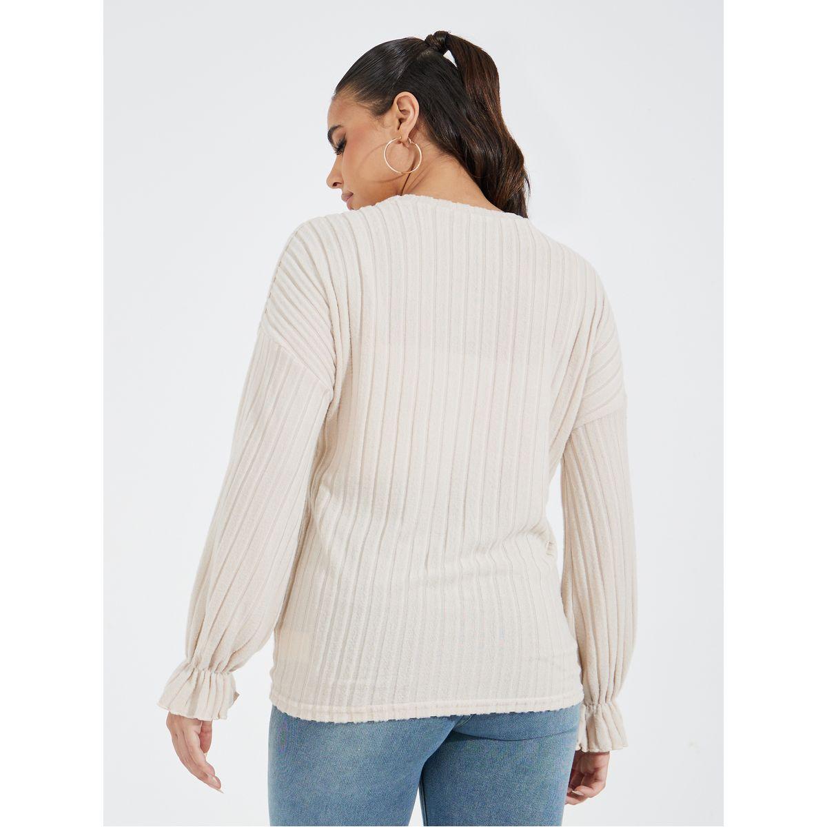 Styli Solid Knit Top with Volume Sleeves-women-clothing-shirtsandblouses-blouses-image-4