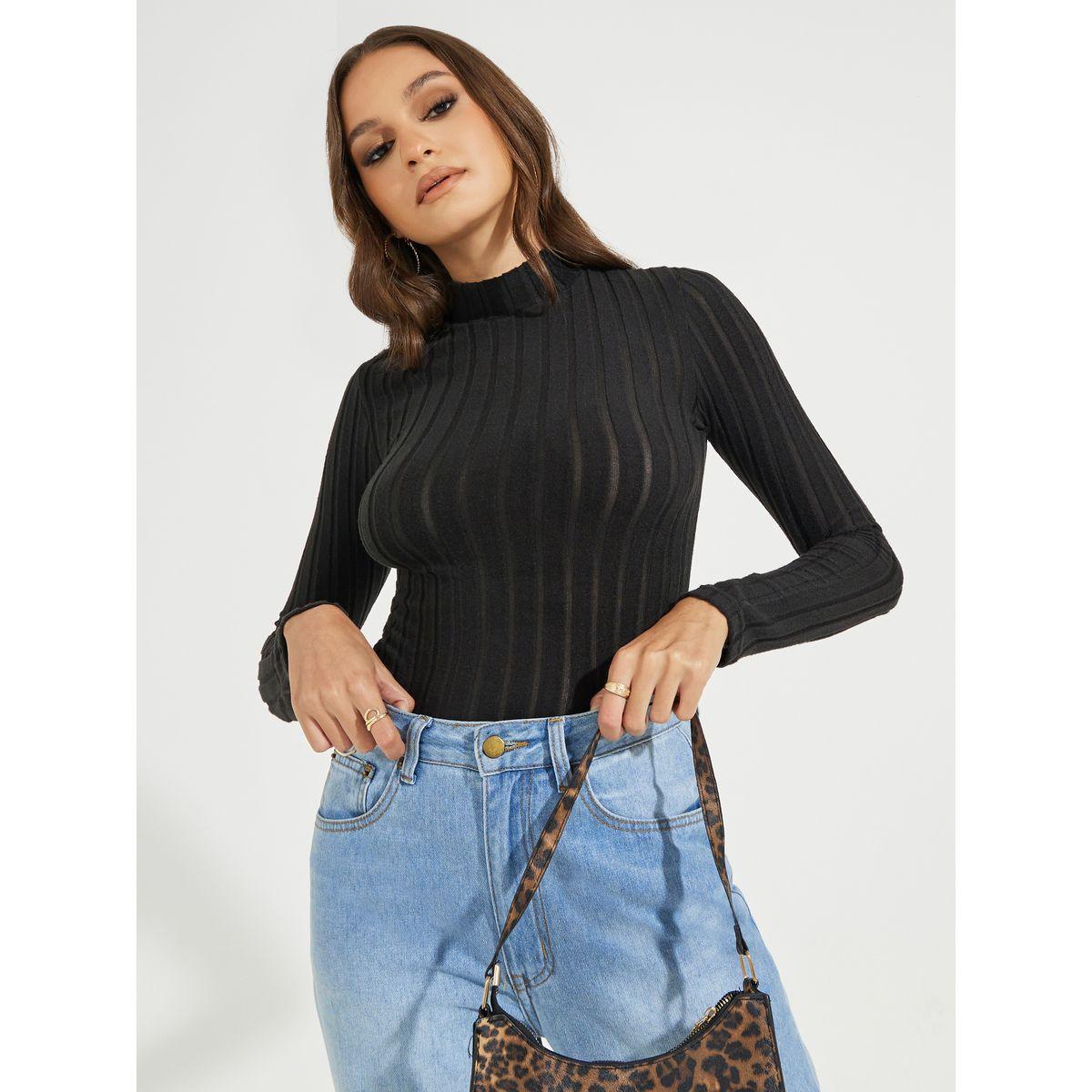 Styli Textured Turtle Neck Fitted Knit Top-women-clothing-shirtsandblouses-blouses-image-1