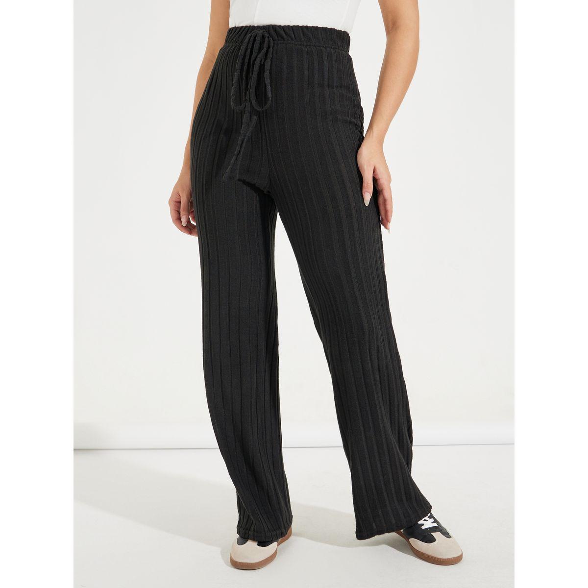 Styli Solid Ribbed Knit Pants with Drawstrings-women-clothing-bottoms-joggers-image-2
