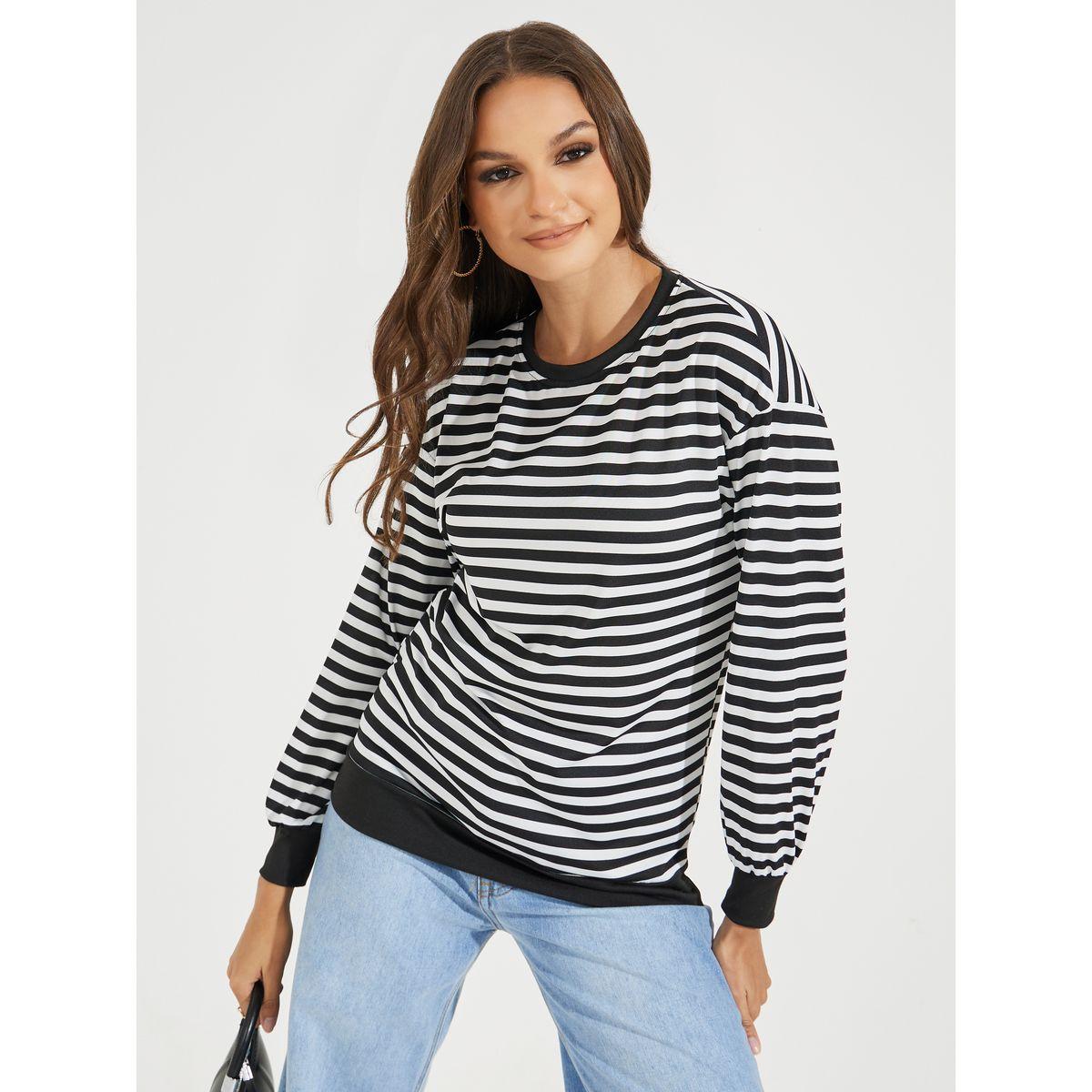 Styli Striped Sweatshirt with Dropped Shoulder-women-winterwear-hoodiesandsweatshirts-sweatshirts-image-1