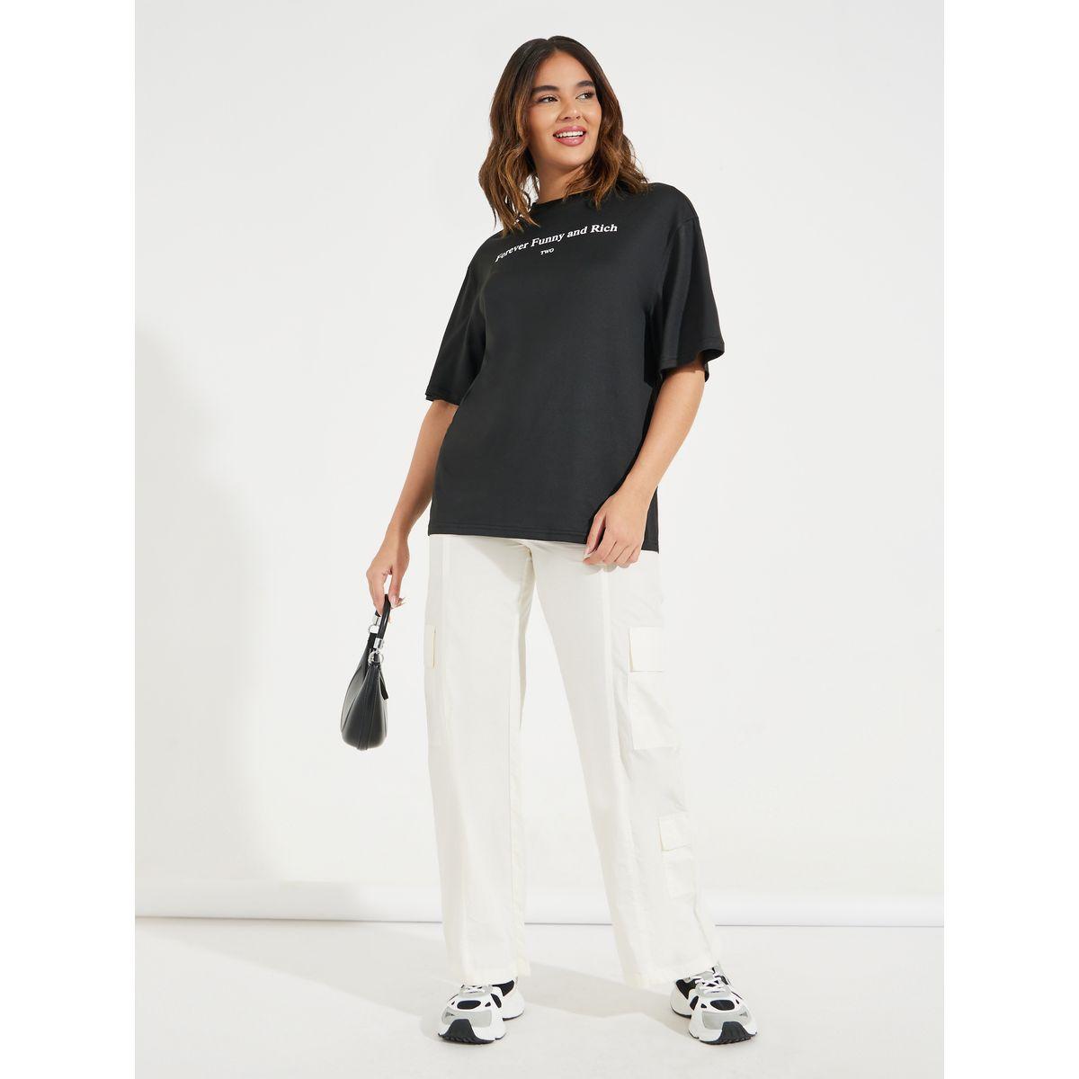 تيشيرت فضفاض مطبع بكتابة مع أكتاف منخفضة-women-clothing-tshirts-image-3