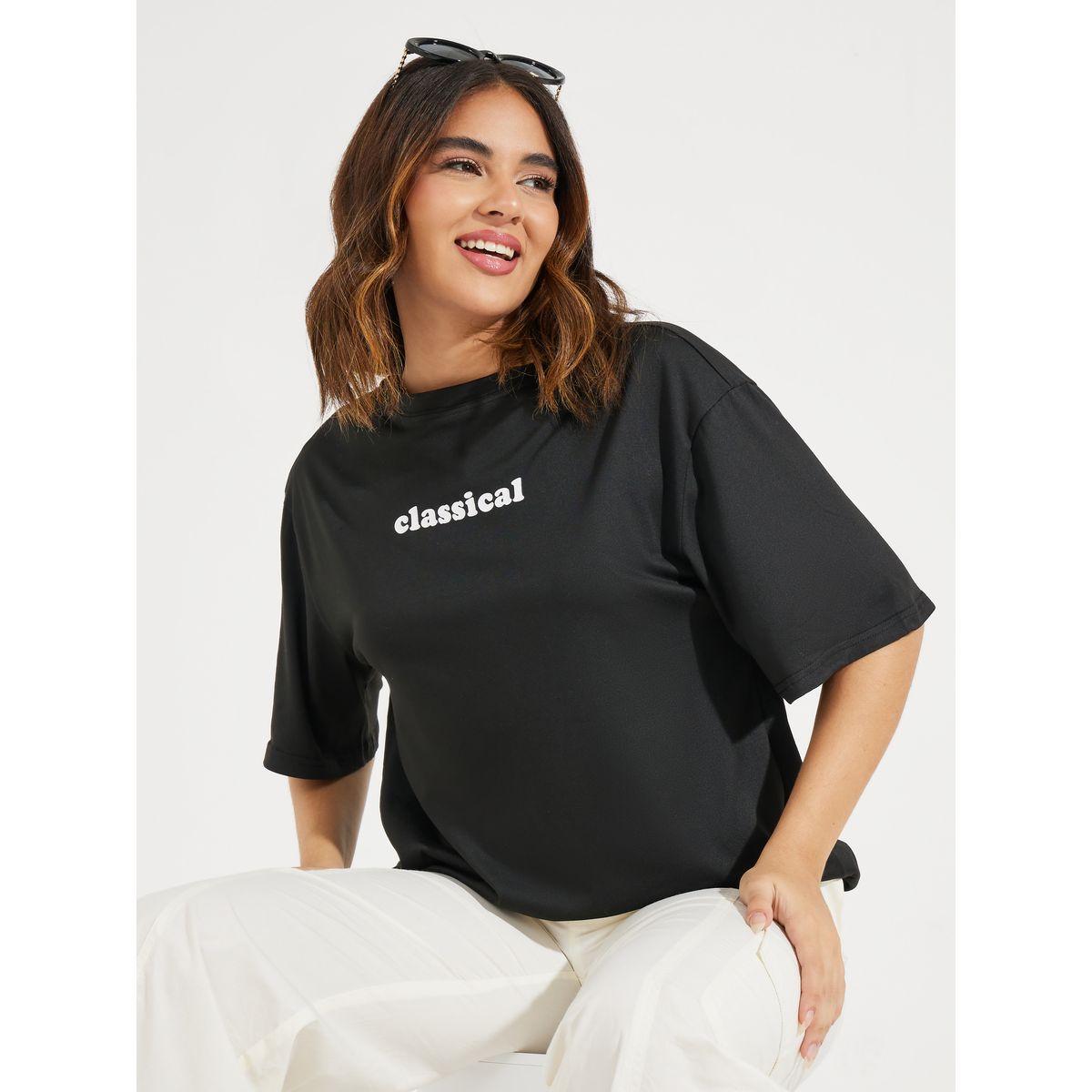 Styli Oversized Slogan Print T-Shirt with Dropped Shoulder-women-clothing-tshirts-image-1