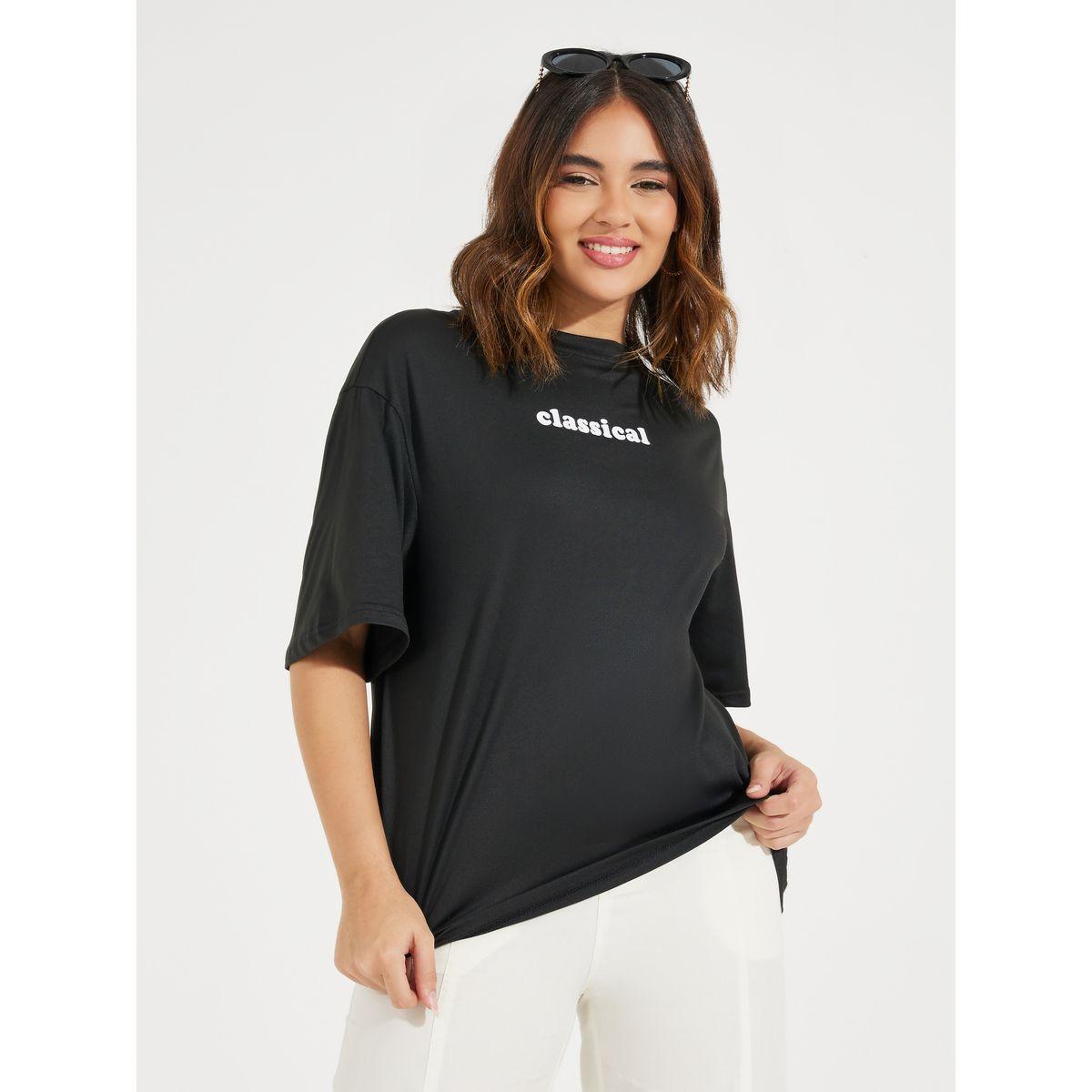 Styli Oversized Slogan Print T-Shirt with Dropped Shoulder-women-clothing-tshirts-image-2
