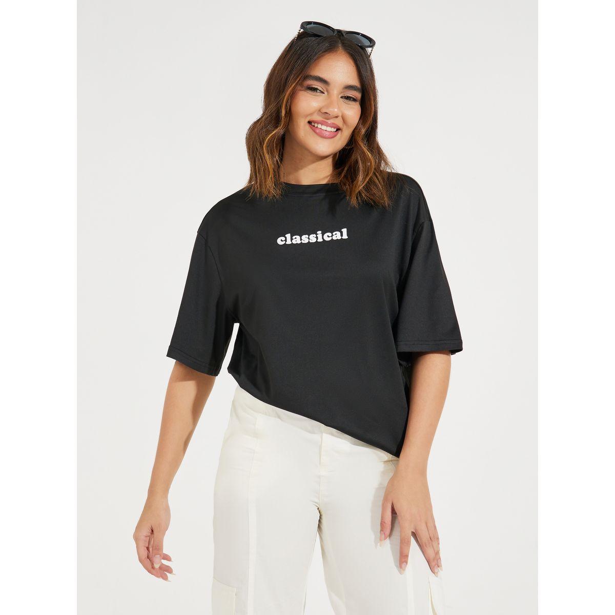 Styli Oversized Slogan Print T-Shirt with Dropped Shoulder-women-clothing-tshirts-image-3