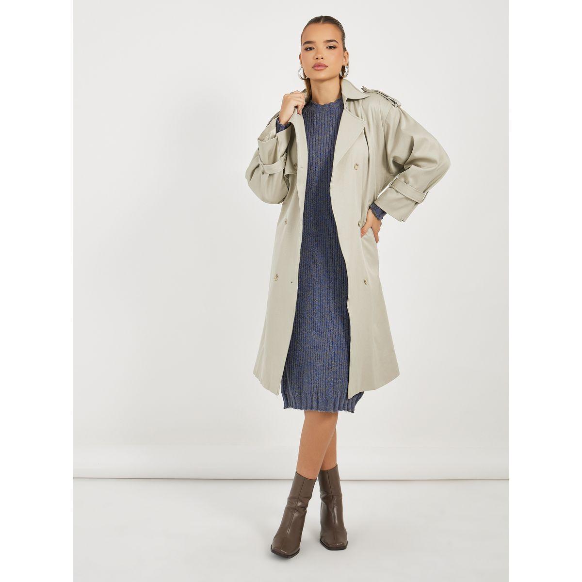 معطف ترنش بقصة عادية وحزام خصر-women-clothing-coatsandjackets-coats-image-1