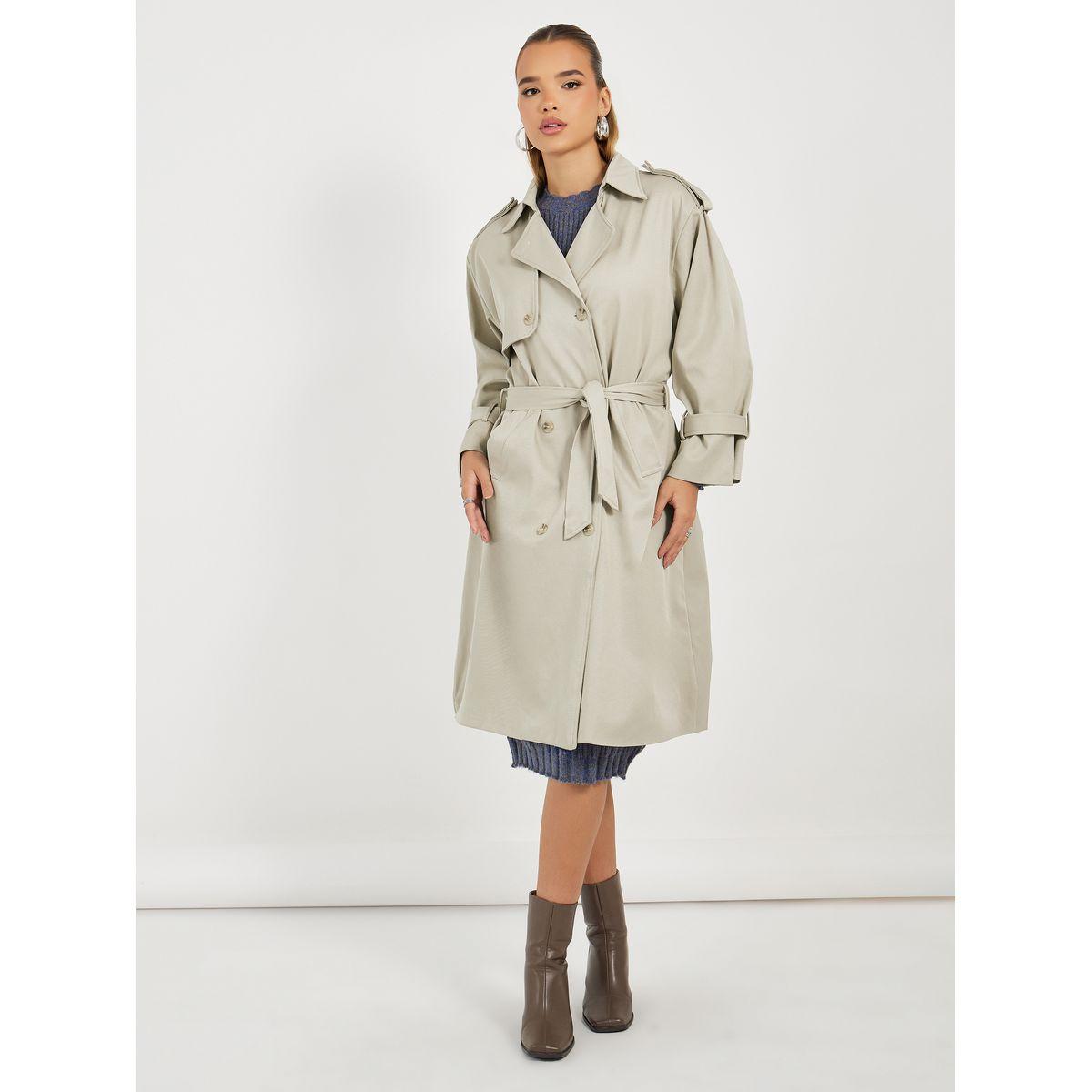 معطف ترنش بقصة عادية وحزام خصر-women-clothing-coatsandjackets-coats-image-3