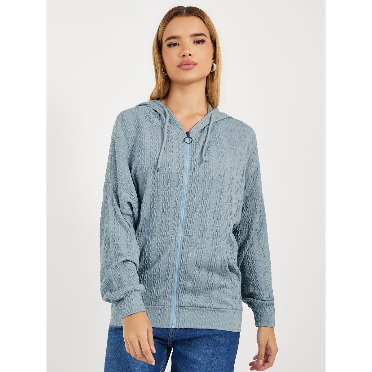 Styli Regular Fit Textured Knit Zip Through Hoodie-women-winterwear-hoodiesandsweatshirts-hoodies-image-1
