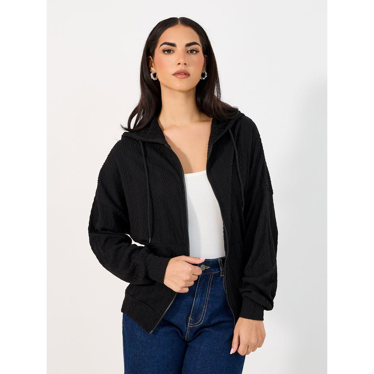 Styli Regular Fit Textured Knit Zip Through Hoodie-women-winterwear-hoodiesandsweatshirts-hoodies-image-3