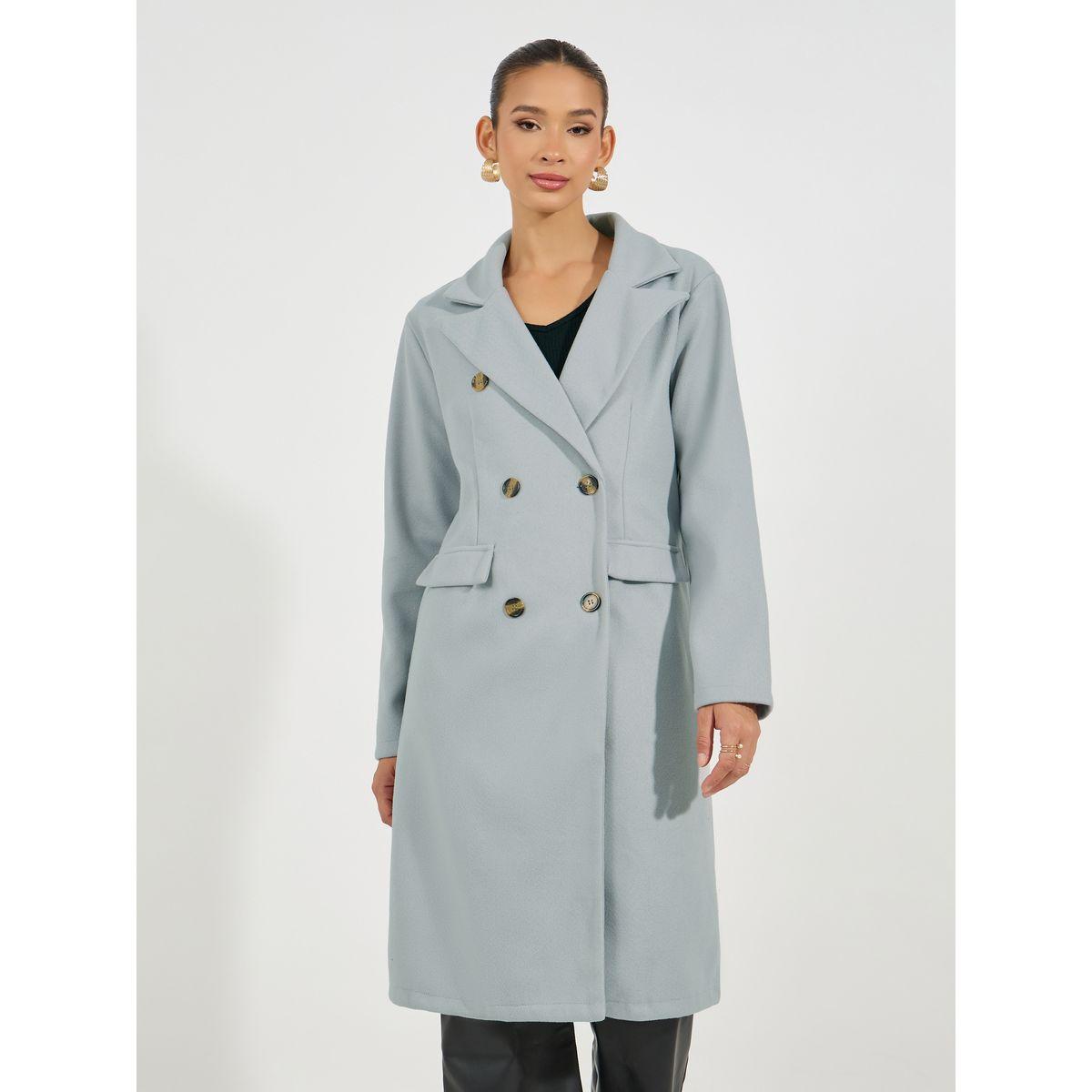 معطف ميدي بقصة عادية وصفين أزرار-women-clothing-coatsandjackets-coats-image-1