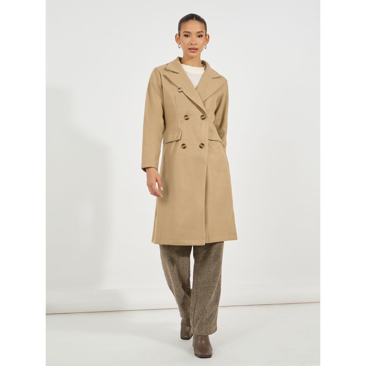 معطف ميدي بقصة عادية وصفين أزرار-women-clothing-coatsandjackets-coats-image-3