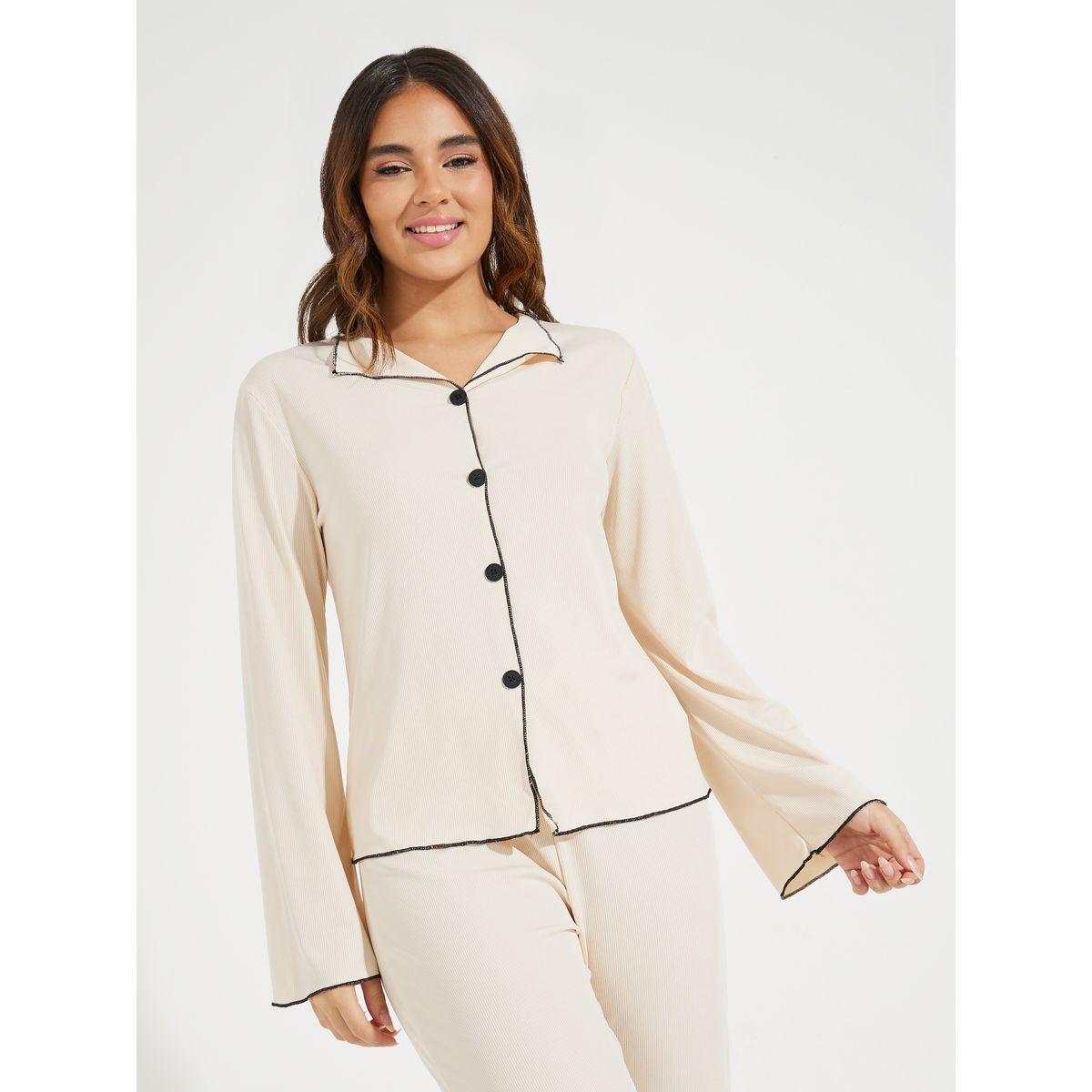 Styli Overlock Seam Detail Top & Pyjama Set-women-clothing-nightwear-pyjamas-longsets-image-2