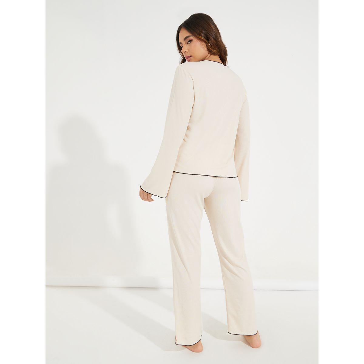 Styli Overlock Seam Detail Top & Pyjama Set-women-clothing-nightwear-pyjamas-longsets-image-4