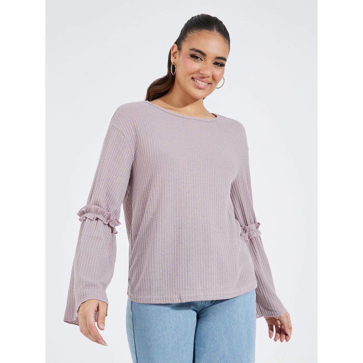 Styli Ruffle Detail Rib Knit Top-women-clothing-shirtsandblouses-blouses-image-1