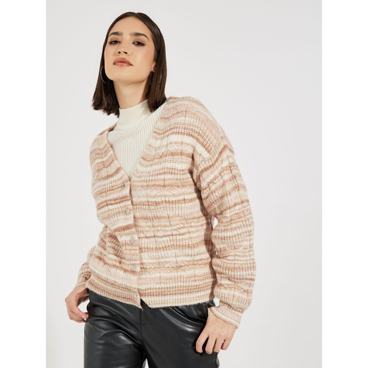 Styli Regular Fit Ombre Knit Button Down Cardigan-women-winterwear-cardigansandjumpers-cardigans-image-1