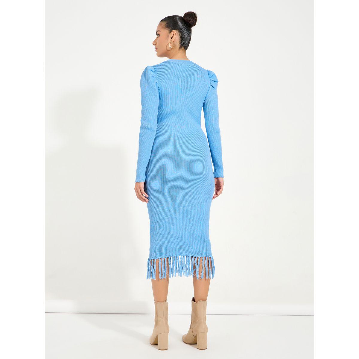 فستان ميدي بأكمام منفوخة وحافة بشراشيب-women-clothing-dresses-image-6