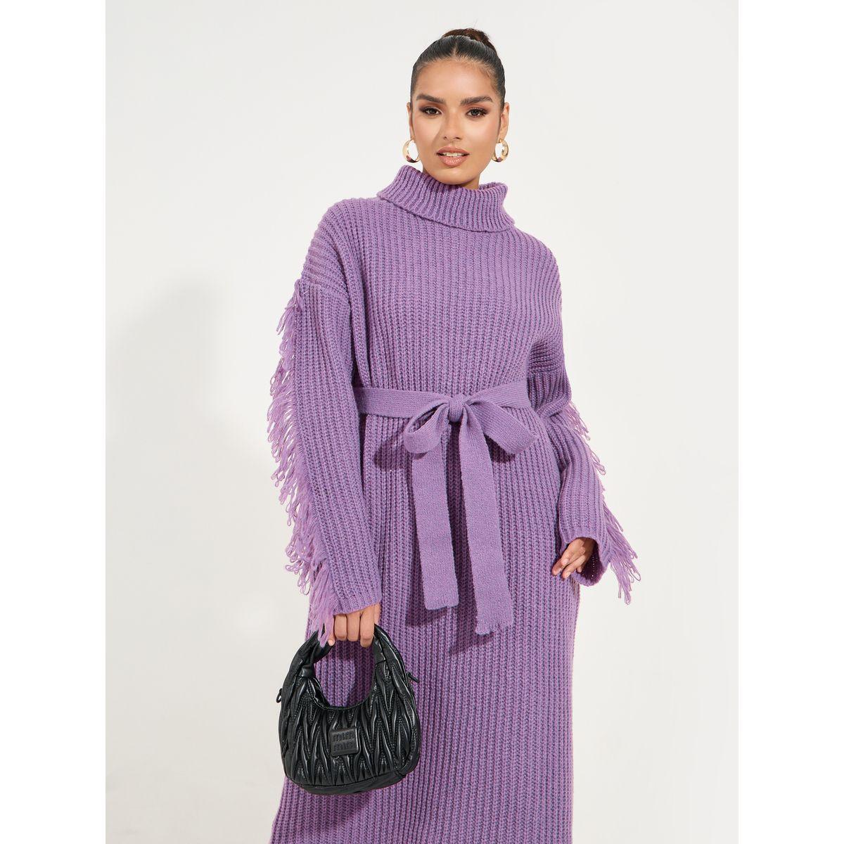 Styli Limited Oversized Fringe Detail Turtle Neck Midi Dress-women-clothing-dresses-image-5