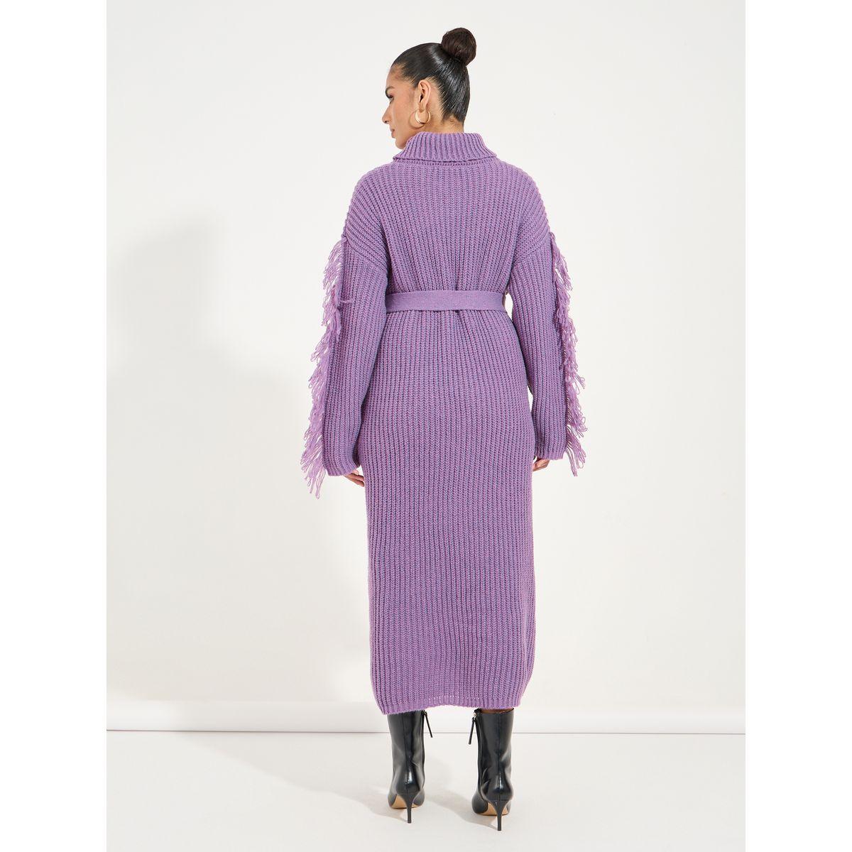 Styli Limited Oversized Fringe Detail Turtle Neck Midi Dress-women-clothing-dresses-image-6