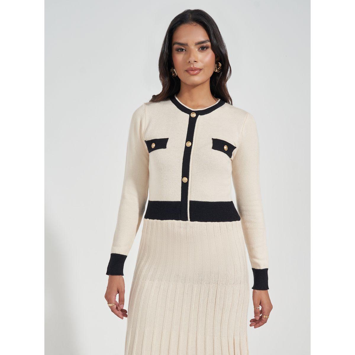 Styli Limited Knitted Color Block Pleat Detail Midi Dress-women-clothing-dresses-image-2