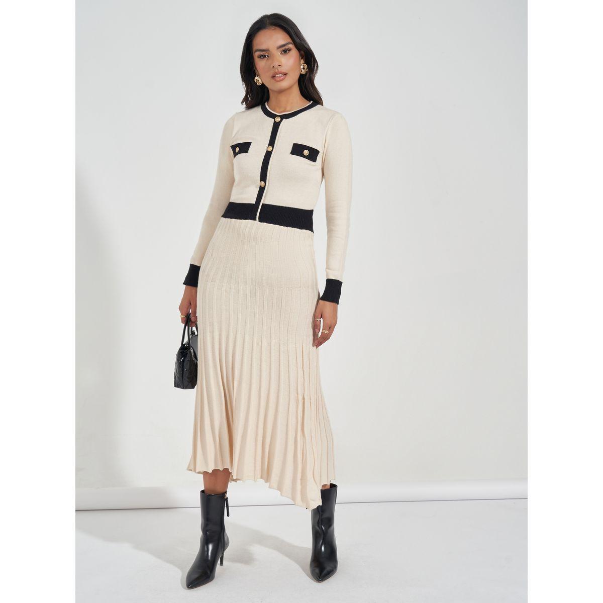 Styli Limited Knitted Color Block Pleat Detail Midi Dress-women-clothing-dresses-image-3