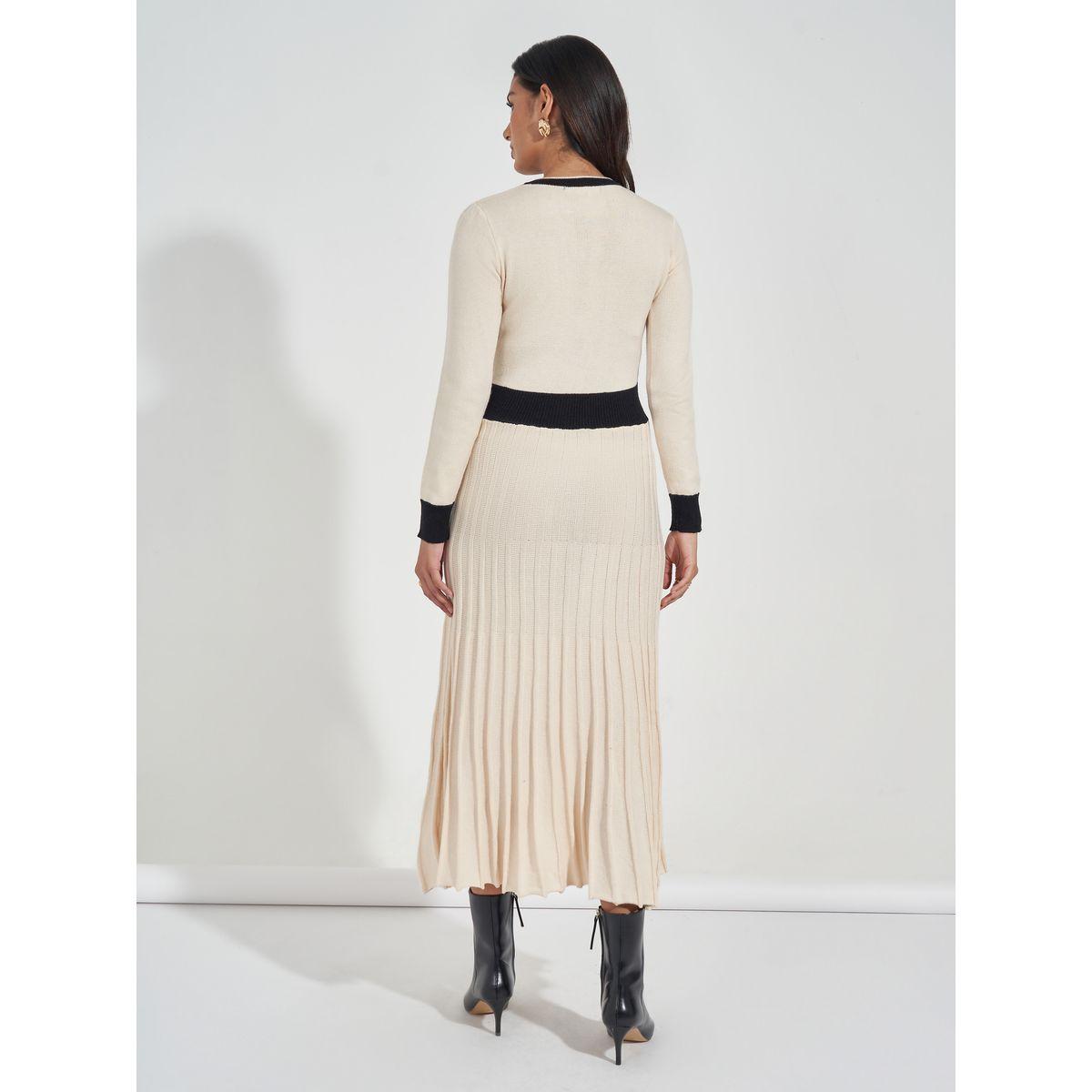 Styli Limited Knitted Color Block Pleat Detail Midi Dress-women-clothing-dresses-image-6