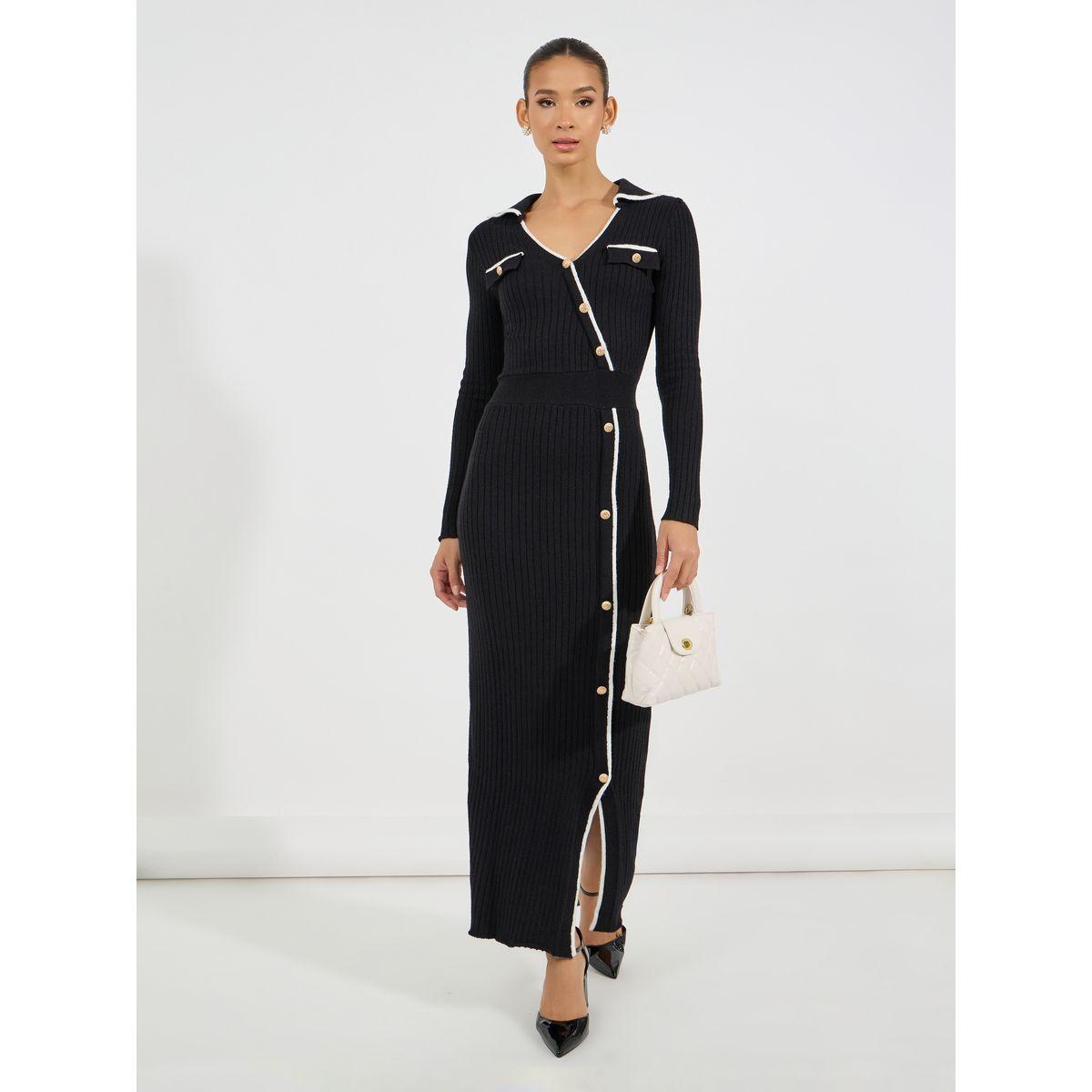 فستان طويل محبوك بحواف غير متماثلة الطول-women-clothing-dresses-image-1
