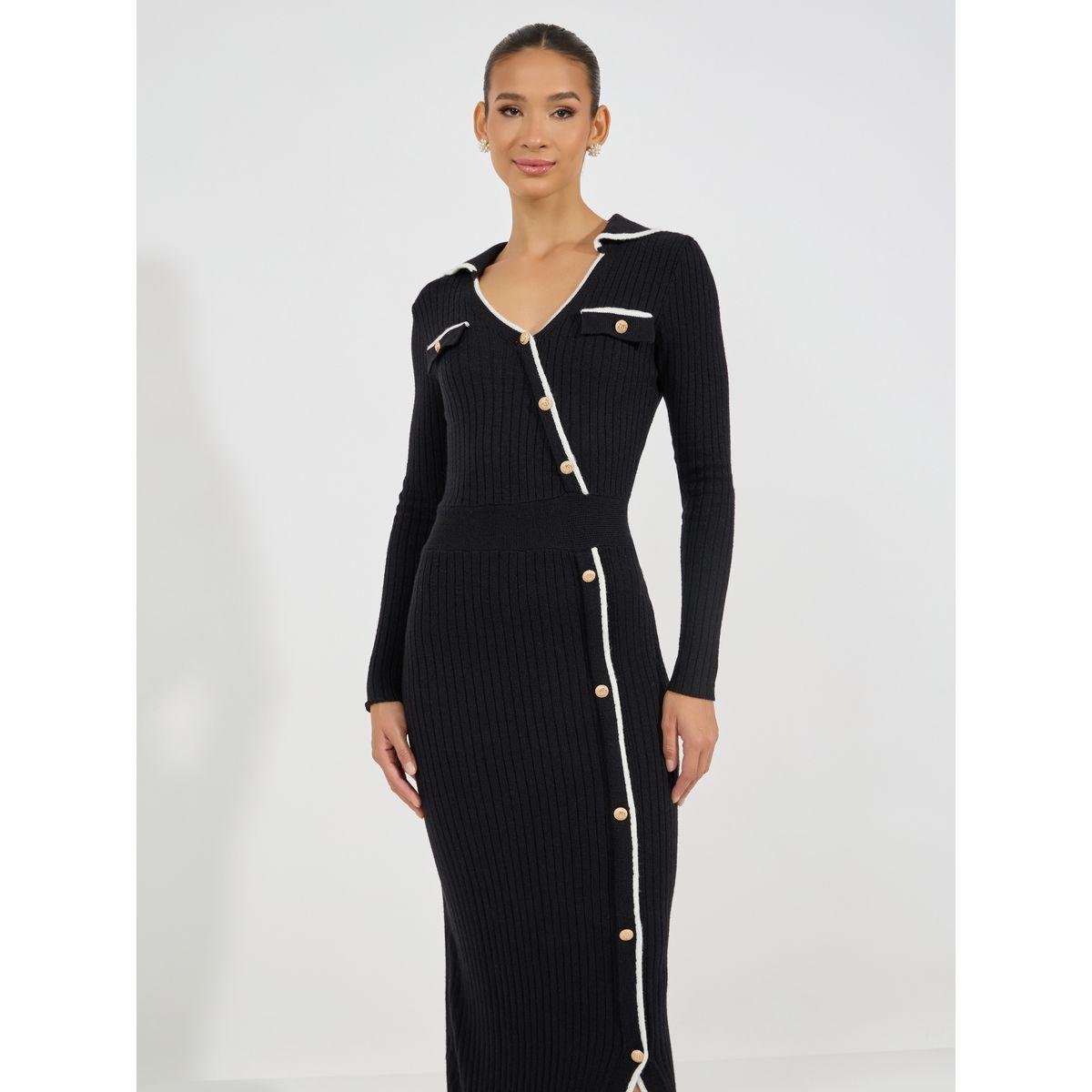 فستان طويل محبوك بحواف غير متماثلة الطول-women-clothing-dresses-image-2