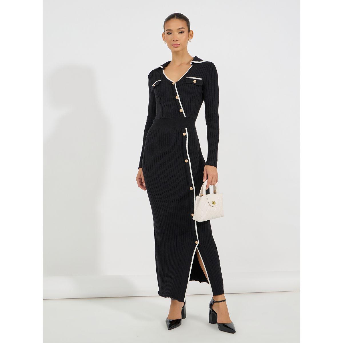 فستان طويل محبوك بحواف غير متماثلة الطول-women-clothing-dresses-image-4