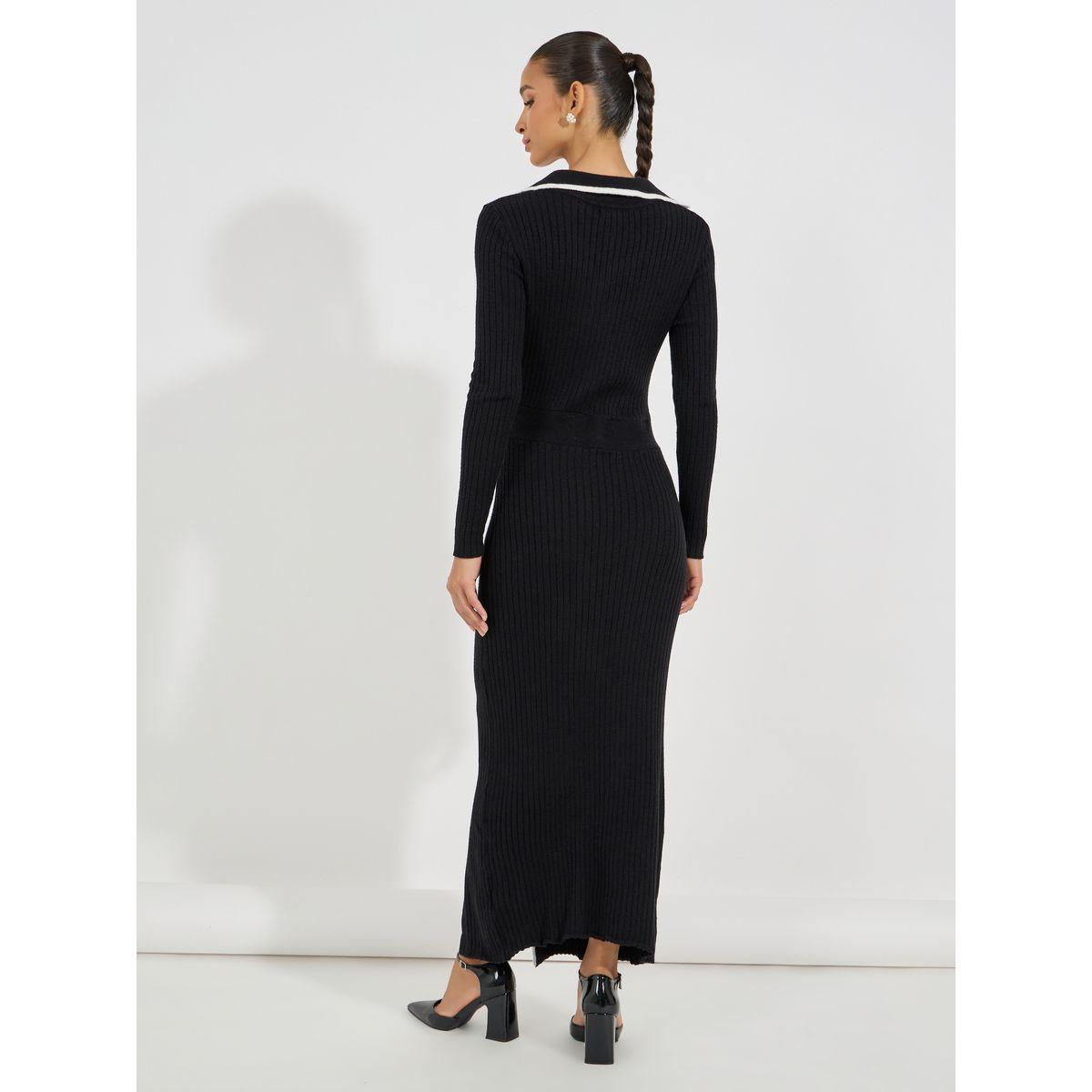 فستان طويل محبوك بحواف غير متماثلة الطول-women-clothing-dresses-image-6