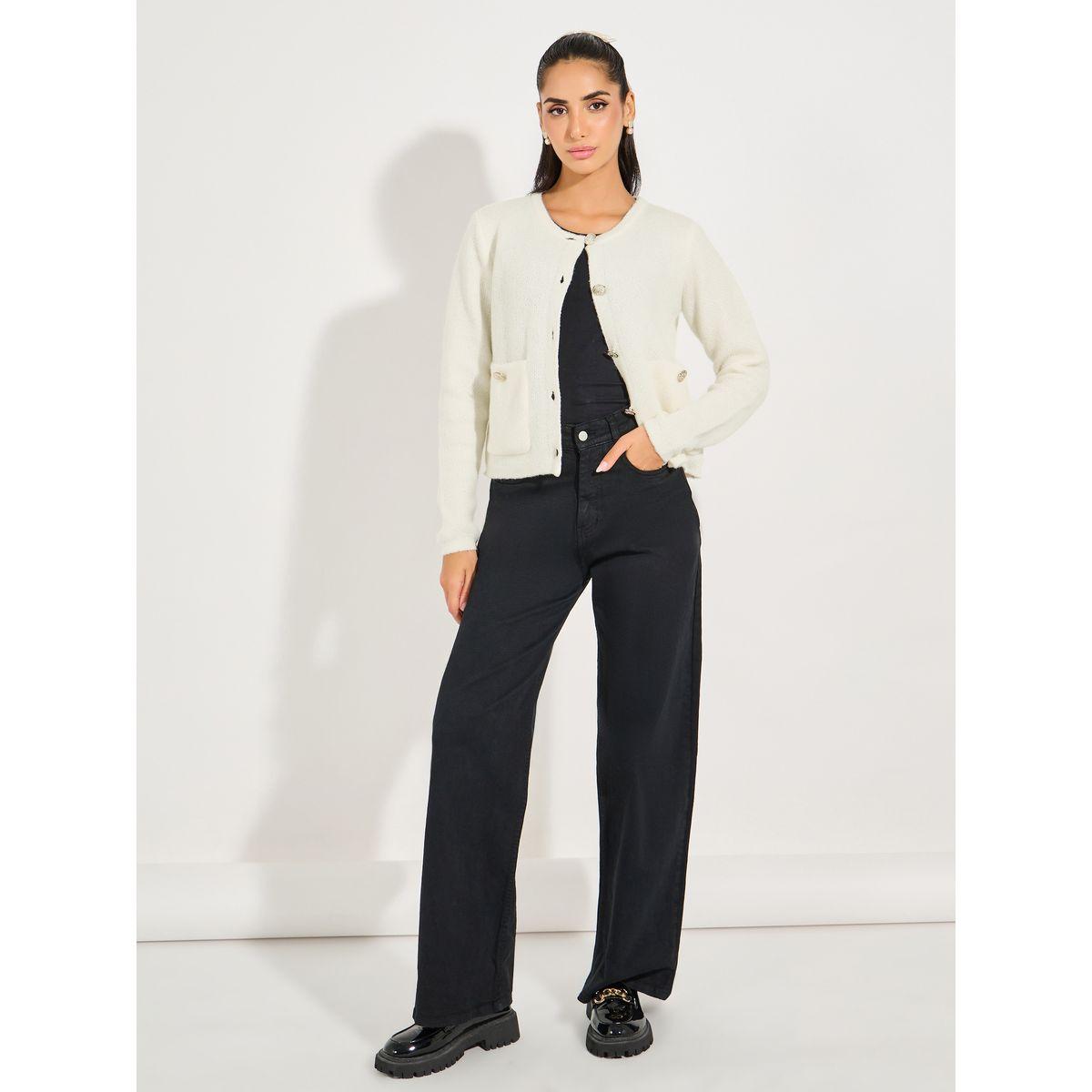 Styli Limited Button Placket Knitted Cardigan-women-winterwear-cardigansandjumpers-cardigans-image-2