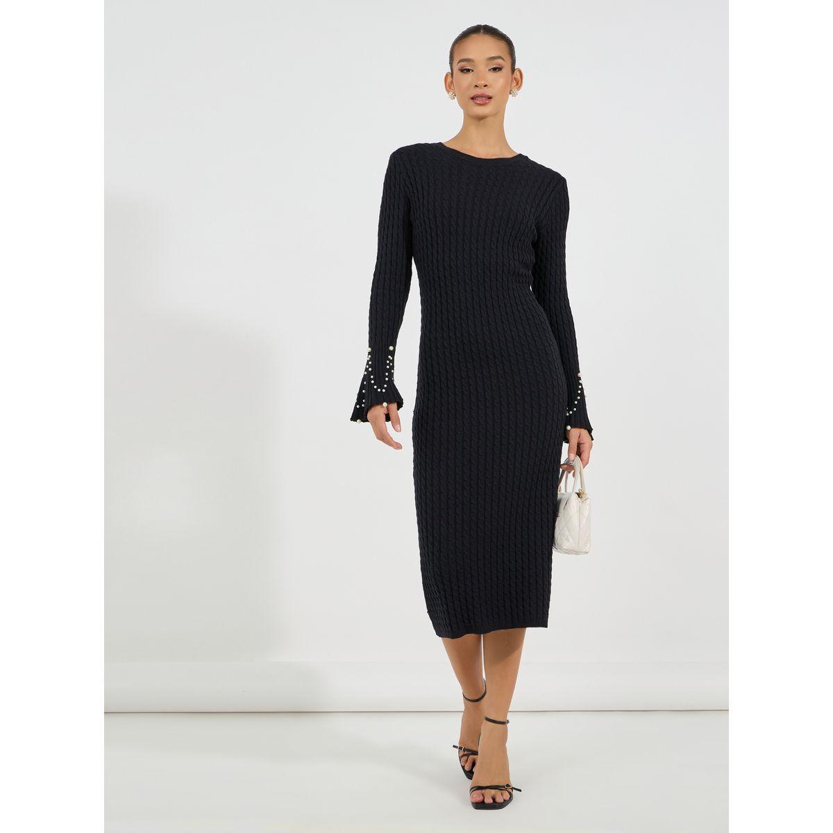 فستان ميدي محبوك بأكمام جرس-women-clothing-dresses-image-4