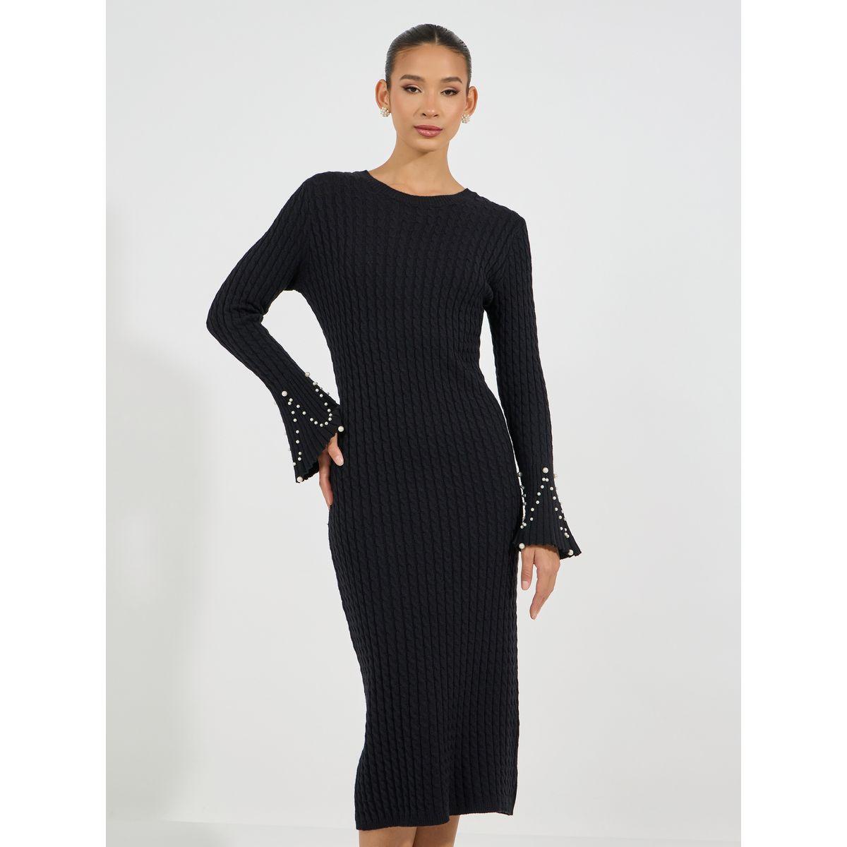 فستان ميدي محبوك بأكمام جرس-women-clothing-dresses-image-5
