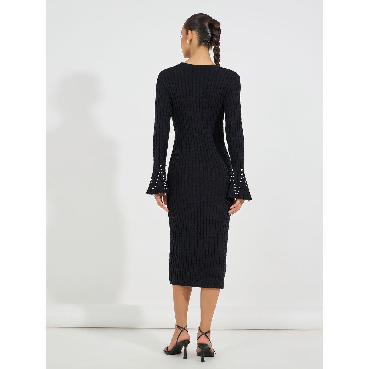 فستان ميدي محبوك بأكمام جرس-women-clothing-dresses-image-6